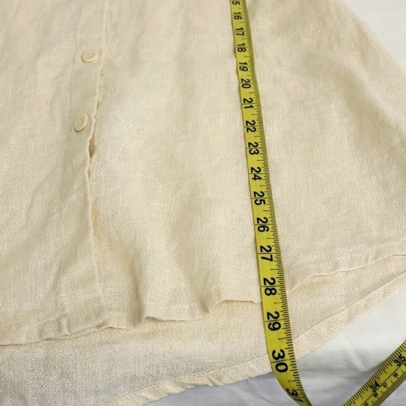 Flax Linen Tunic Length Shirt Natural & Silver Metallic Thread Oversize S NWT - Picture 11 of 12